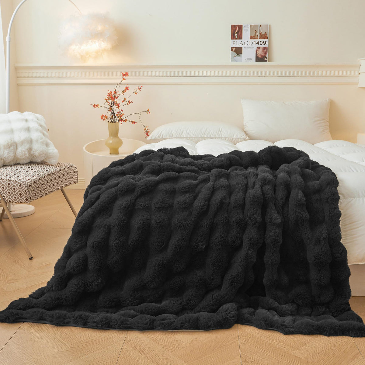 LIFEREVO Luxury Fluffy Faux Rabbit Fur Throw Blanket 50x60, Rainbow