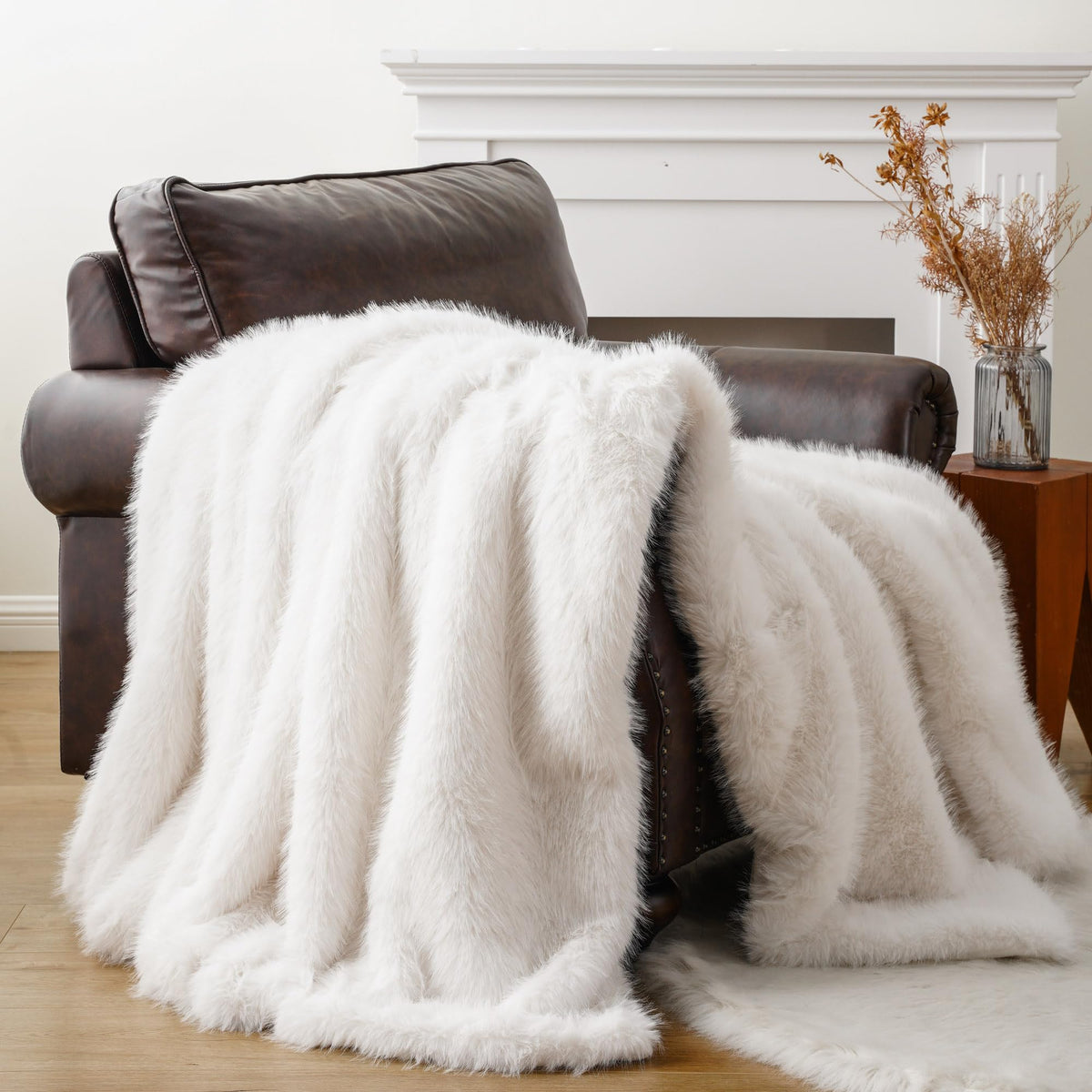 BATTILO HOME Faux Fur Throw Blanket, Luxury Fluffy Brown Blankets, 50"x60"