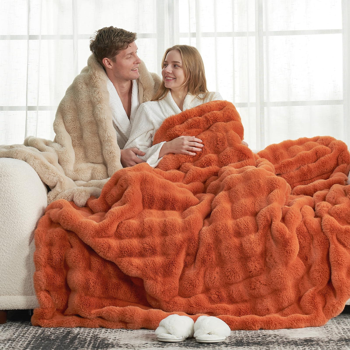 Cozy Bliss Faux Fur Throw Blanket for Couch, Fuzzy Soft Plush Thick Bubble Blanket for Sofa Bedroom Living Room, 50 * 60 Inches Tie-dye Taupe