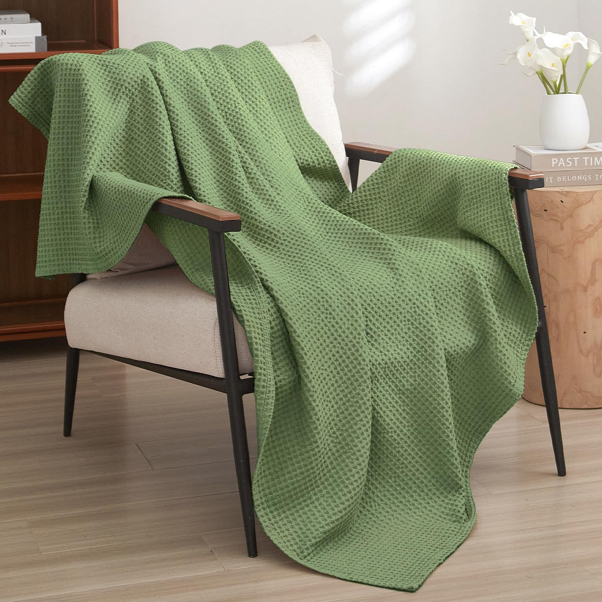 PHF 100% Cotton Waffle Blanket Lightweight Breathable, Queen Linen/Stone