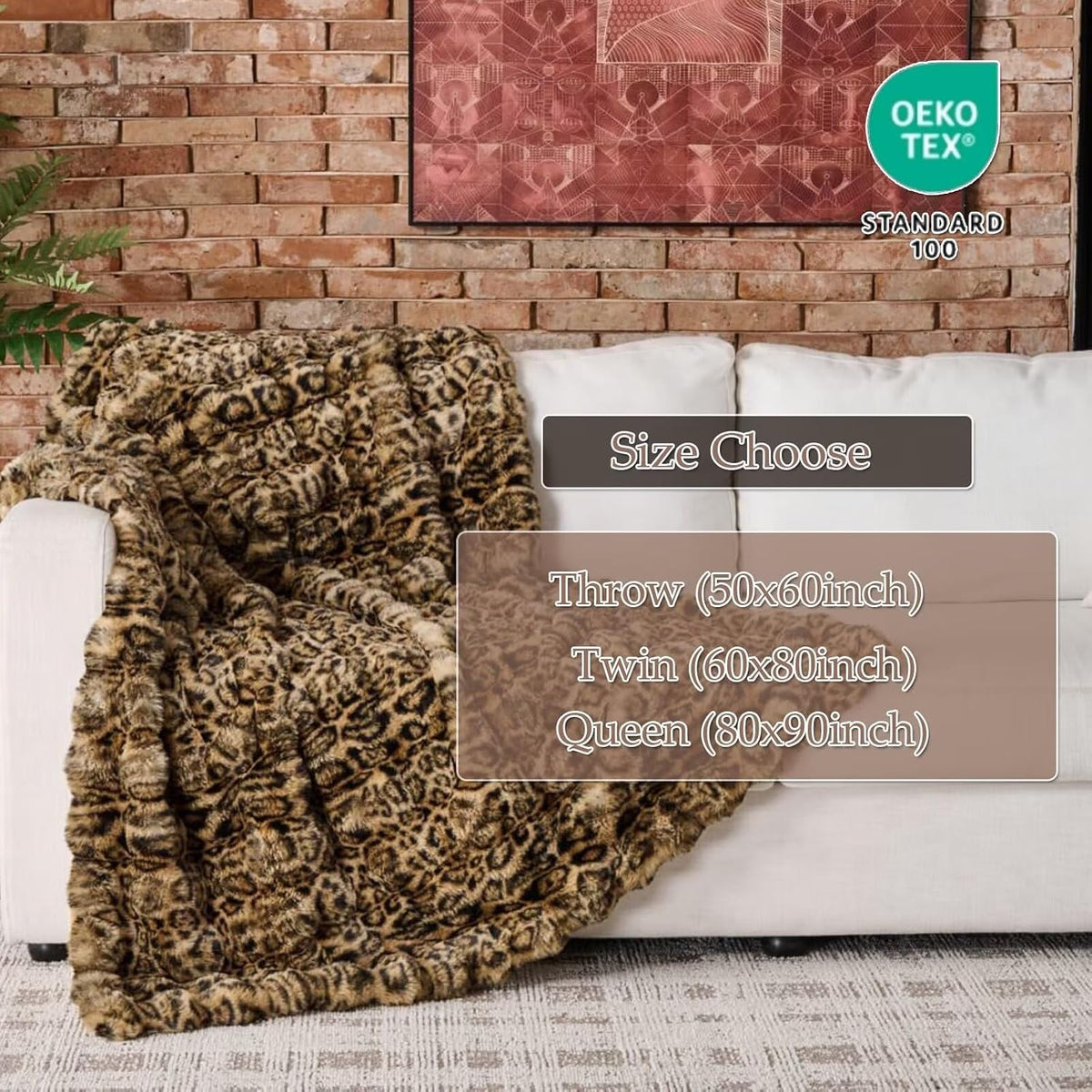 760GSM Faux Rabbit Faux Fur Throw Blanket,Super Thick Warm Bubble Blanket Throw,Fuzzy Luxury Plush Decorative Blanket for Couch Bed Sofa(Leopard Brown,50''x 60'')