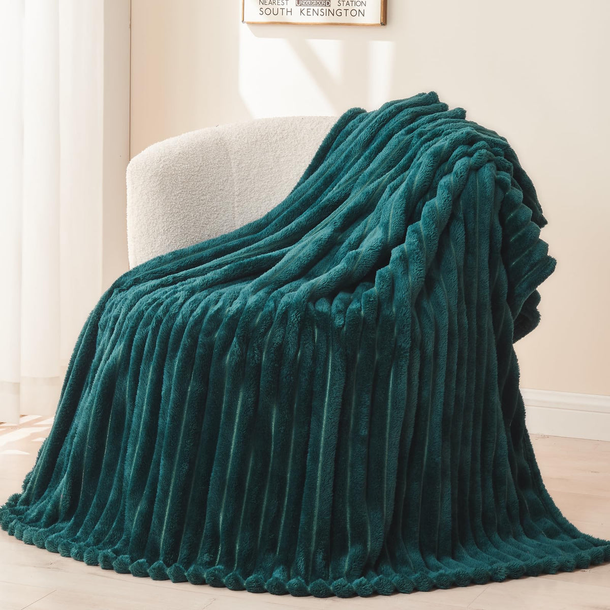 NEWCOSPLAY Fleece Ribbed Cozy Throw Blanket for Couch, Pink, 50"x60"