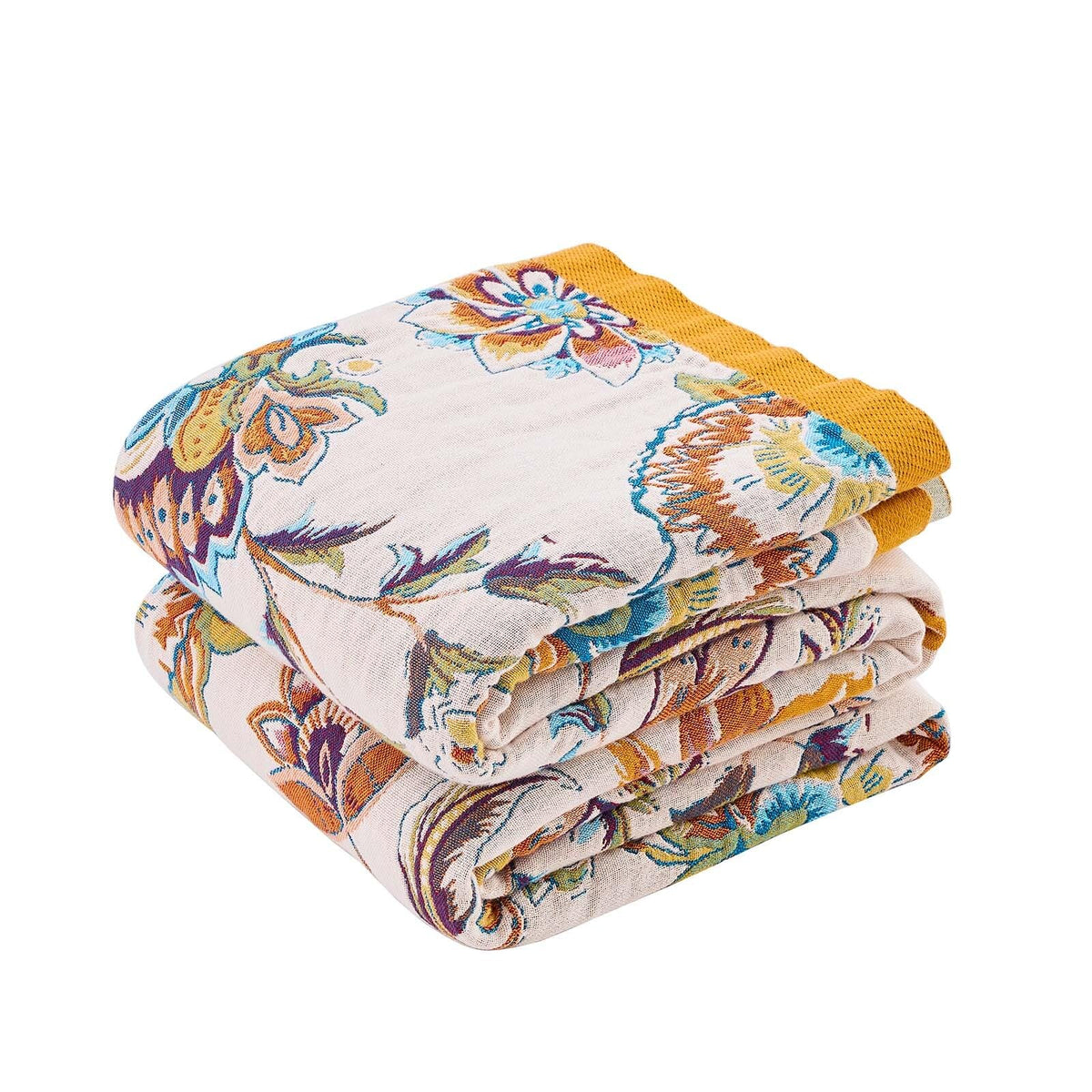 XIBLC Boho Throw Blanket, Blue Lightweight Blankets for Summer, 100% Cotton Bohemian Decorative Throw Blanket, 50"x60" Reversible Muslin Breathable Woven Farmhouse Blankets Quilt,