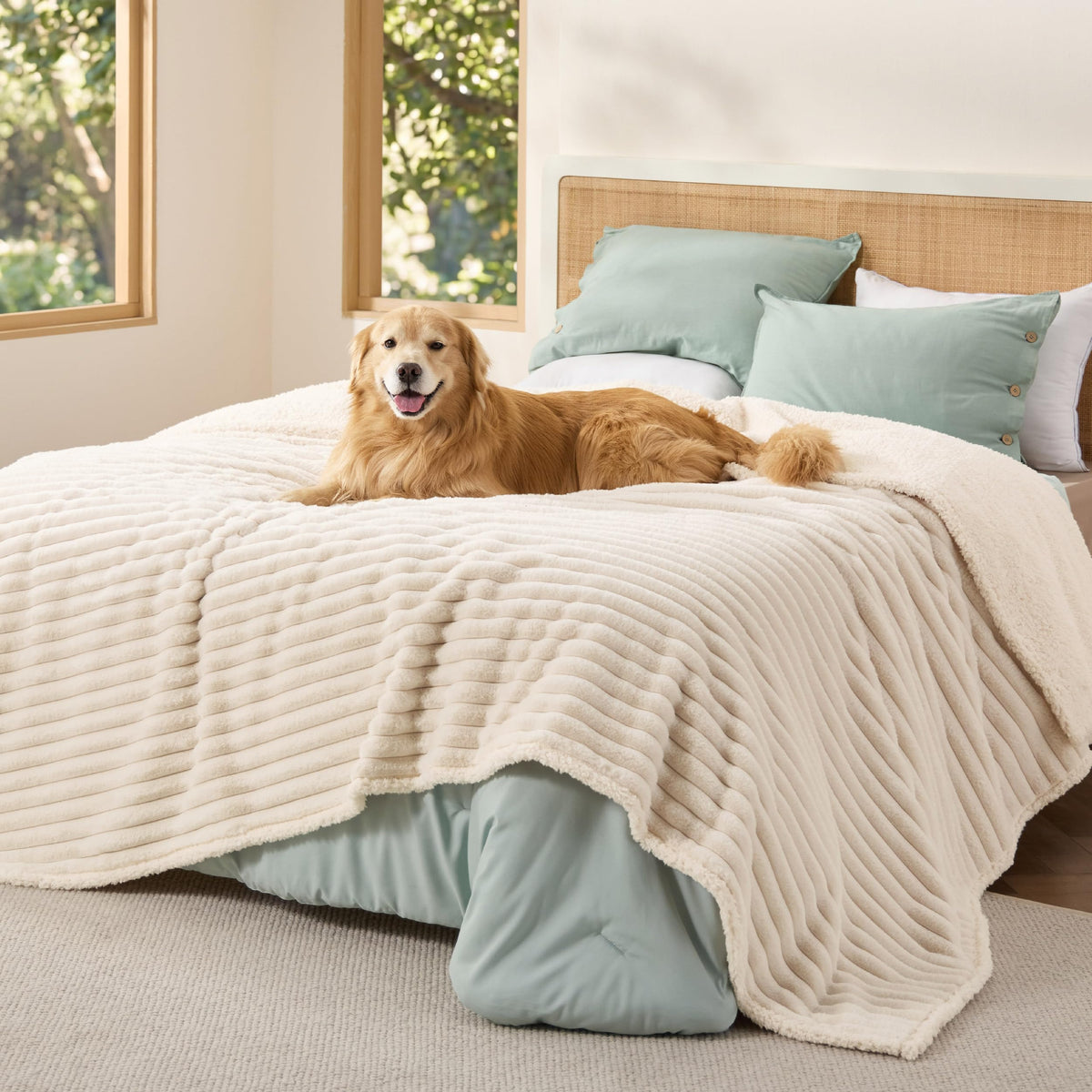 Bedsure ComfyFleece® Waterproof Dog Blankets for Large Dogs,50x60 Cream