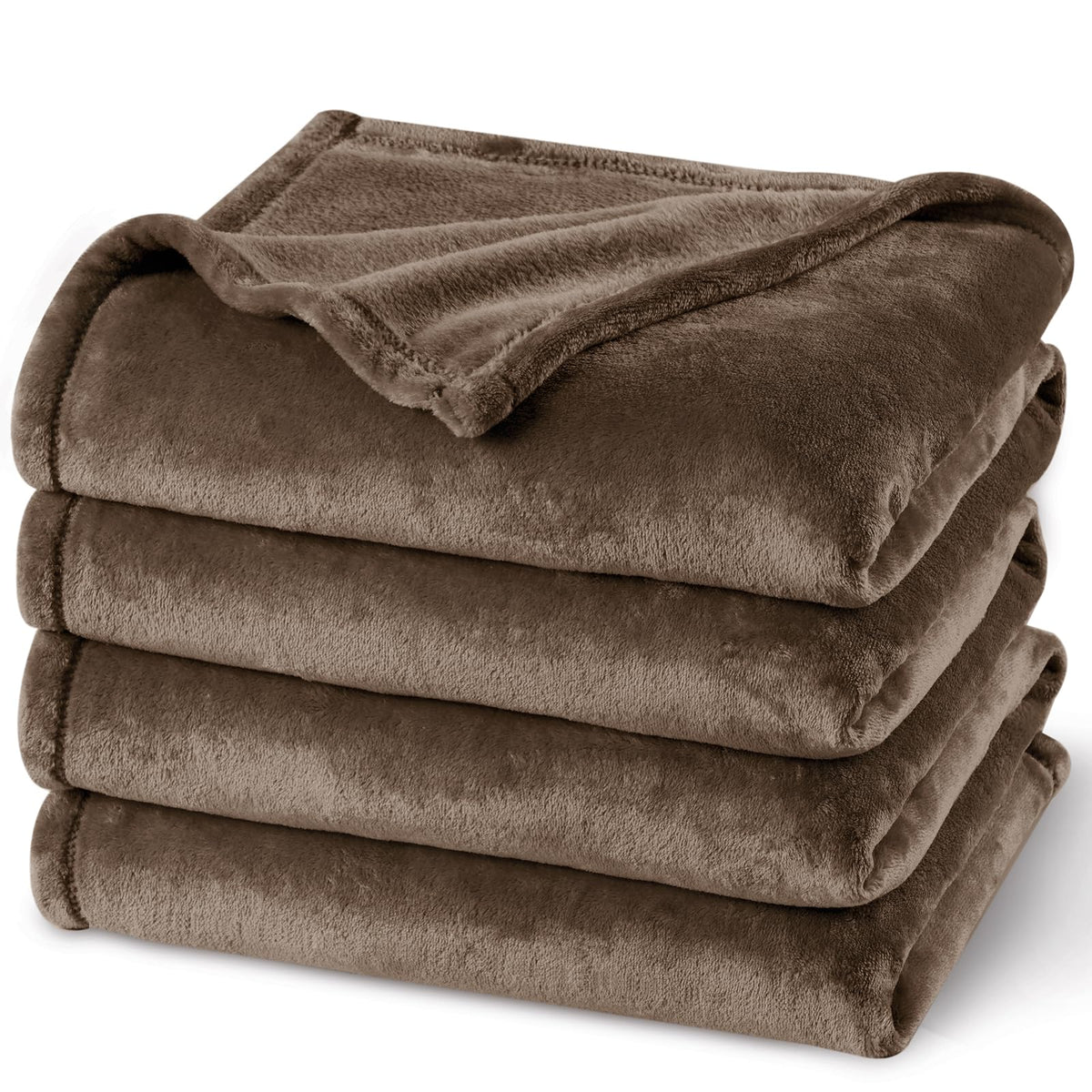 PHF Fleece Blanket Queen Size 90x90-300GSM Lightweight Airy Warmth, Khaki