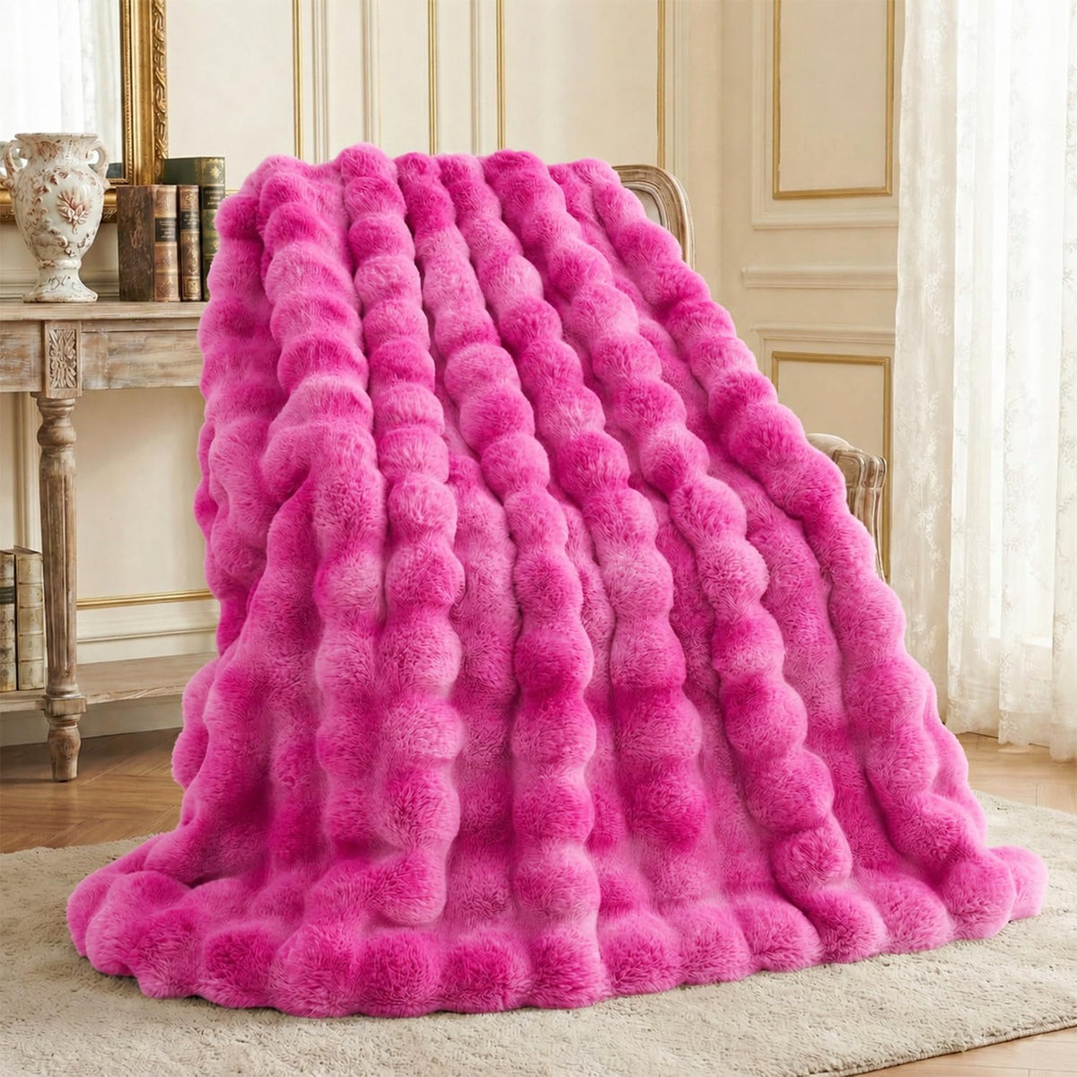 L'AGRATY Faux Rabbit Fur Throw Blanket for Couch, 50'' x 60'', Cocoa Brown
