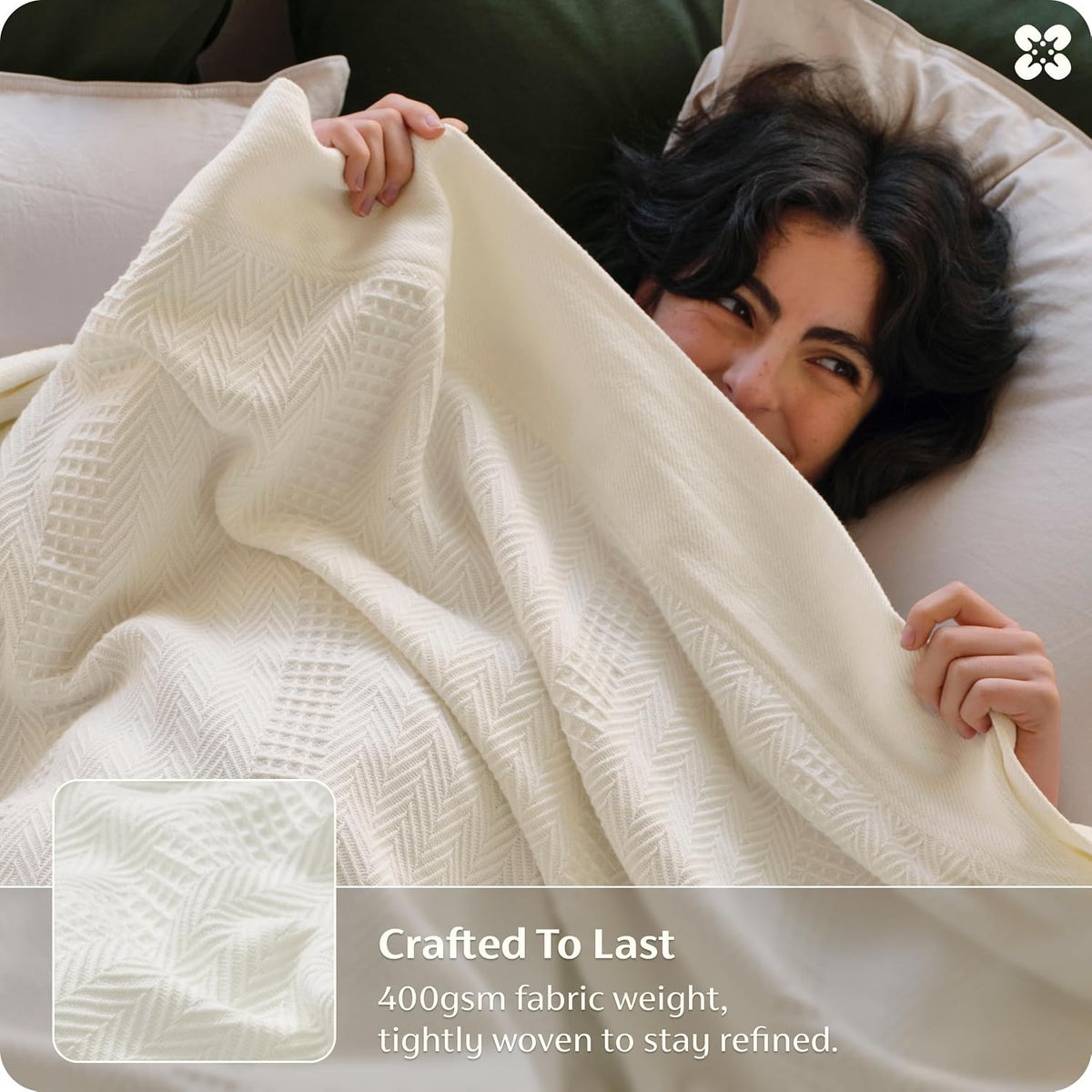 Bedsure PureWoven 100% Organic Cotton Waffle Luxury Blanket, King, White