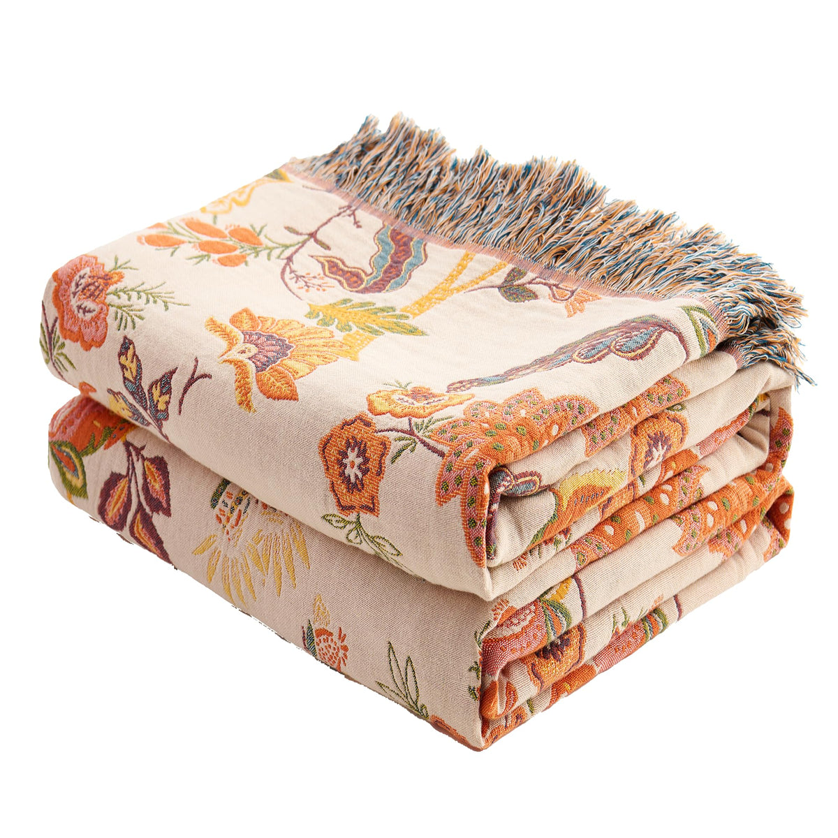 VANJOROY Boho Throw Blanket, 100% Organic Cotton 50x60 for Couch Bed, Beige
