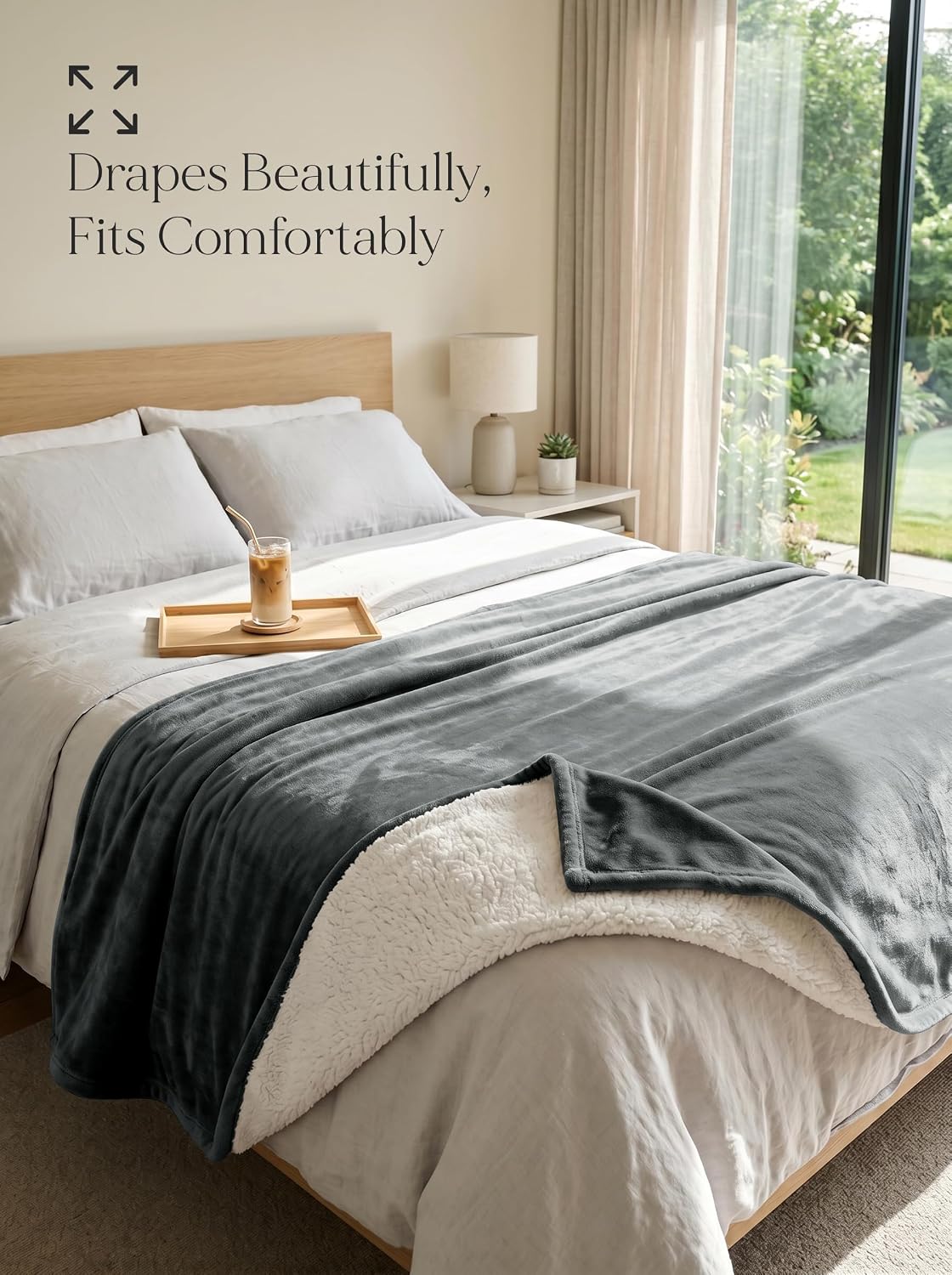 Utopia Bedding Reversible Plush Sherpa Blanket Queen Size Grey, 90x90 Inch