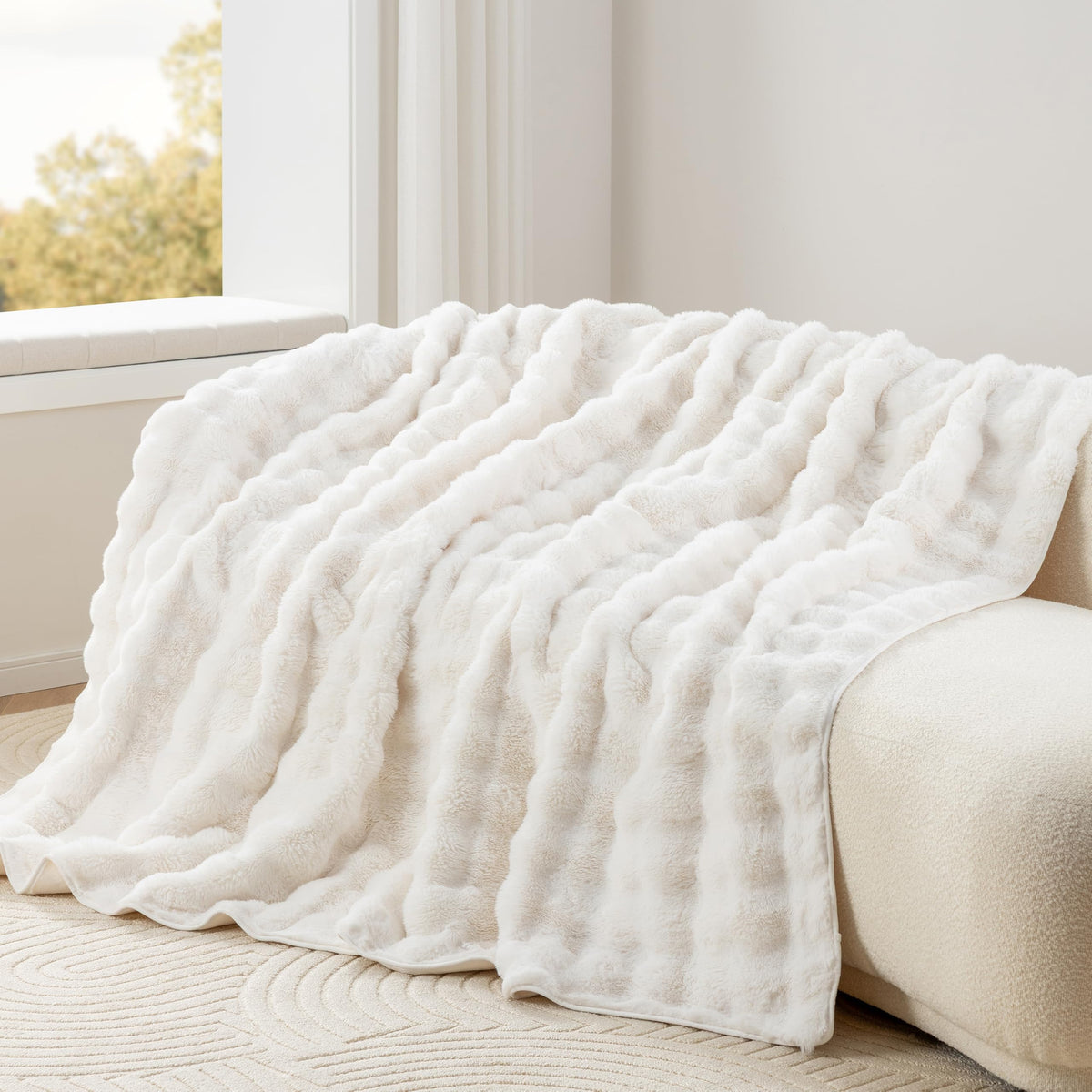 Berkshire Faux Fur & Velisse Reversible Blanket - Ultra Soft Plush Blanket for Couch and Bed, Luxury Fluffy Sofa Decor, 90" x 90", Polar Blue