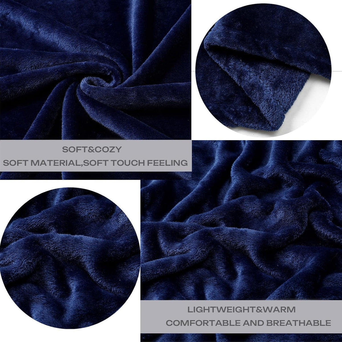 Fleece Plush Throw Blanket Navy Blue 50"x60"for Couch Fuzzy Cozy Flannel