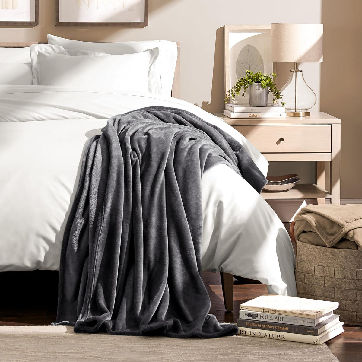 Bare Home Fleece Blanket Luxury Microplush (Full/Queen, Grey)