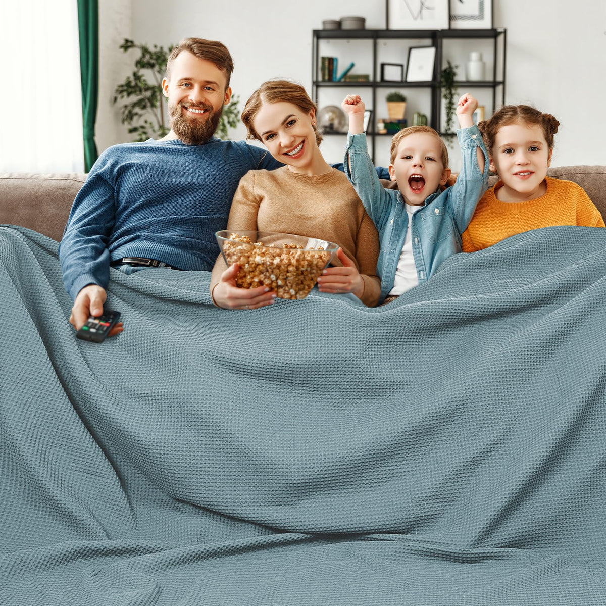 PHF 100% Cotton Waffle Blanket Lightweight Breathable, Queen Linen/Stone