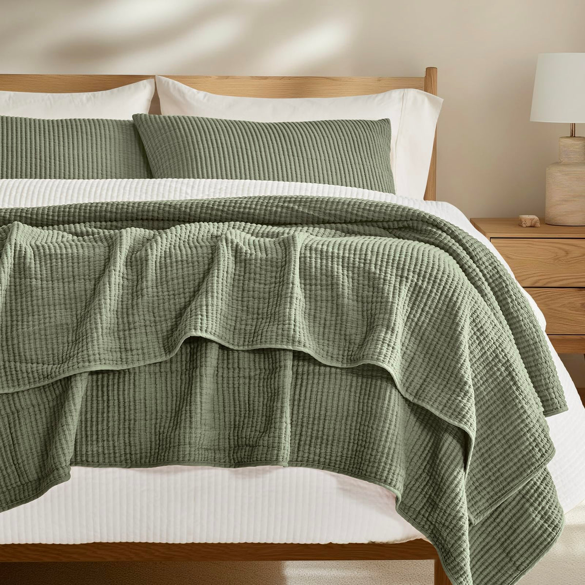 EVERGRACEHOME Cotton Ribbed Matelassé Coverlet Set, Queen Size, Ivory White