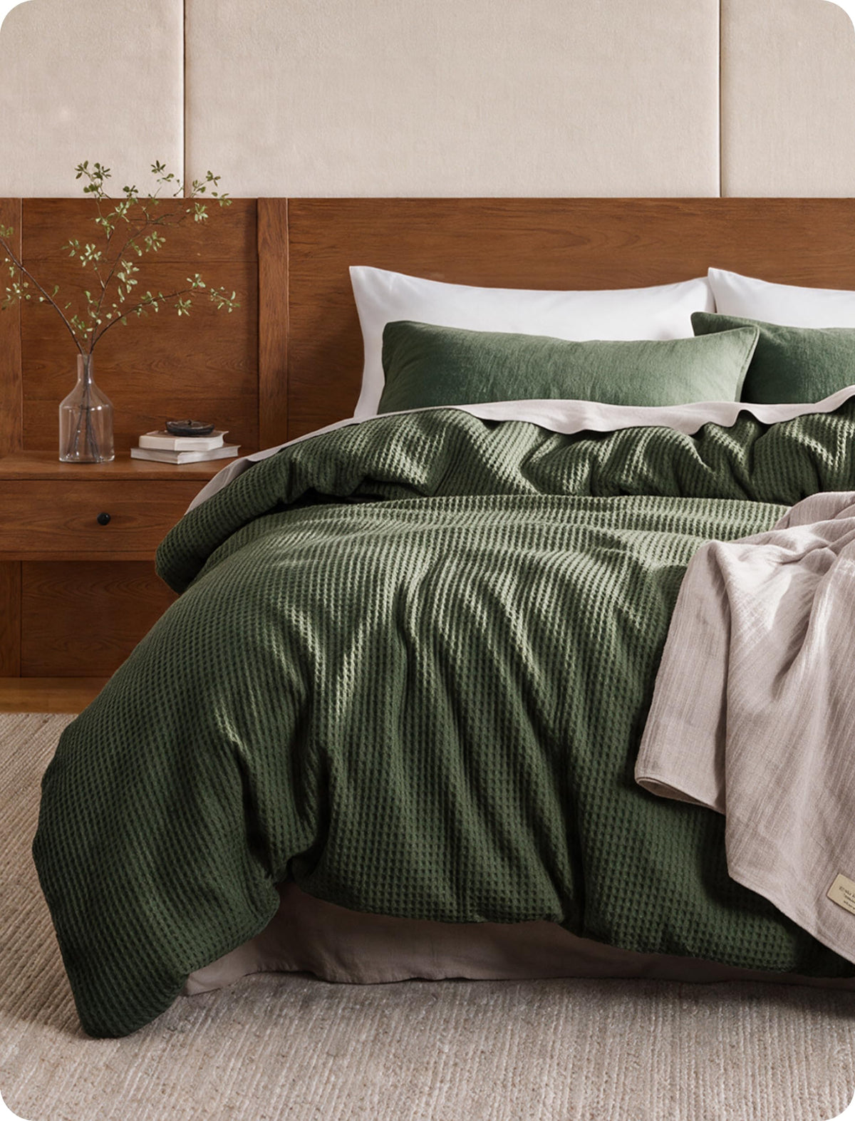 Bedsure PureWoven 3 Pieces 100% Cotton Waffle Duvet Cover Set, Queen, Linen
