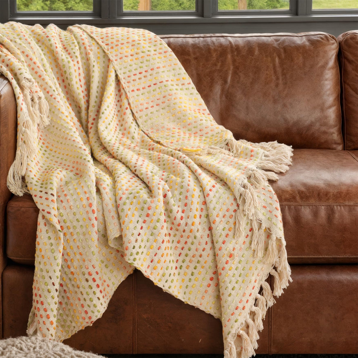 THE ART BOX Handwoven Cotton Throw, Turkish Blanket, Multi Color, 74x55 Set