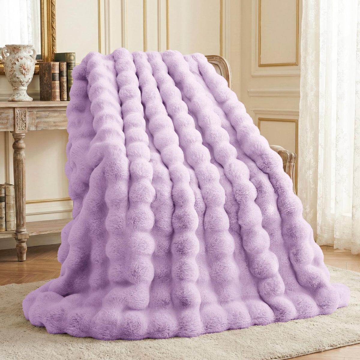 L'AGRATY Faux Rabbit Fur Throw Blanket for Couch, 50'' x 60'', Cocoa Brown