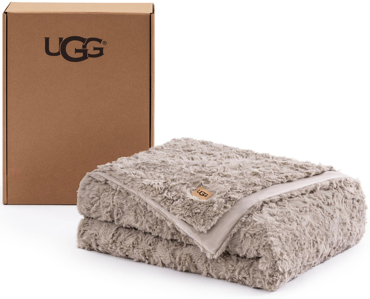 UGG Adalee Throw Blanket for Sofa, Faux Fur Blanket, 50" x 70", Seal Grey