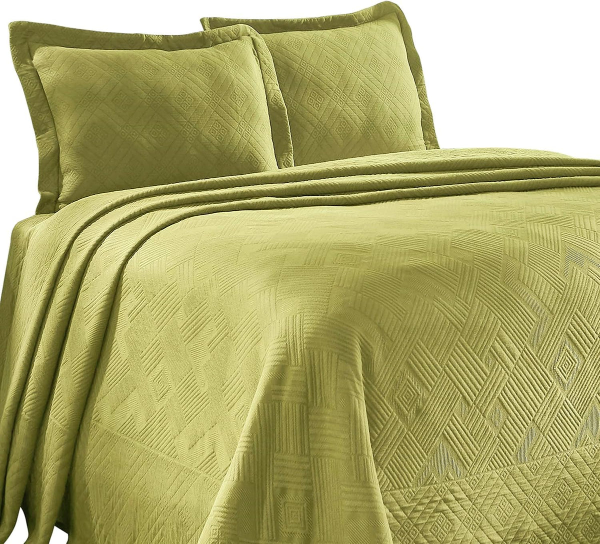 SUPERIOR Cotton 3-Piece Bedspread Set, 1 Medium Weight Bedspread, 2 Pillow Shams, Home Bed Decor, Warm Bedding, Matelasse Woven Oversized Blanket, Geometric Circles, Serenity Collection, King, Linen