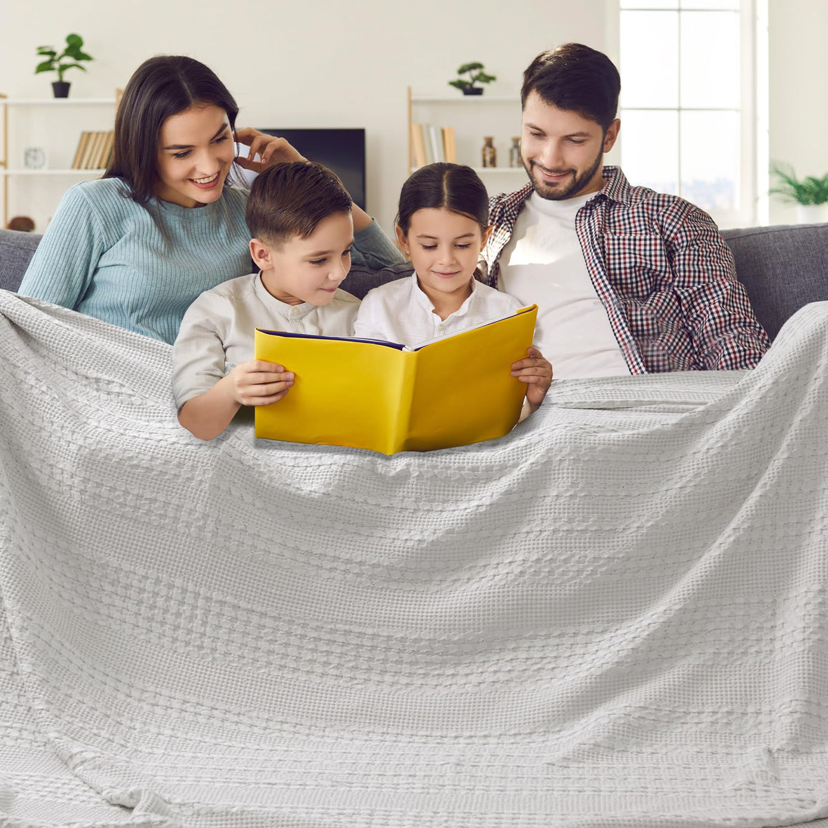 PHF Lightweight 100% Cotton Waffle Throw Blanket for Couch, Light Taupe