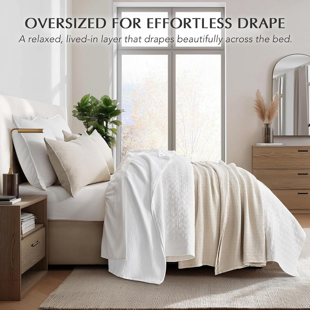 EverGrace 100% Cotton Waffle Bed Blanket, King Size, Birch