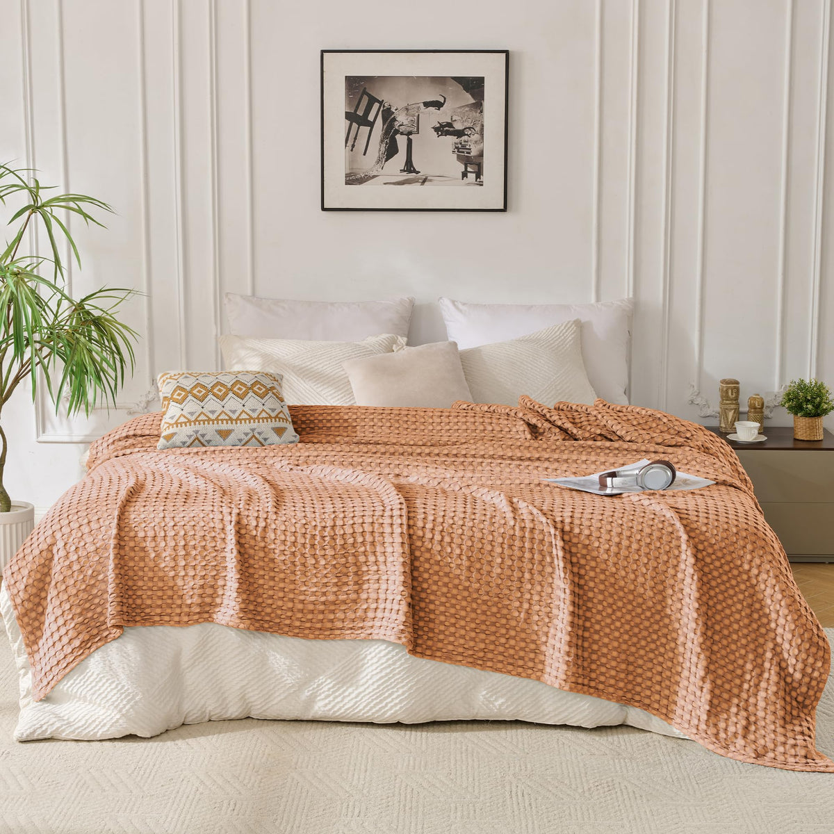 Light Waffle Weave Blanket 45x60, Small Breathable Blanket Throw for Couch