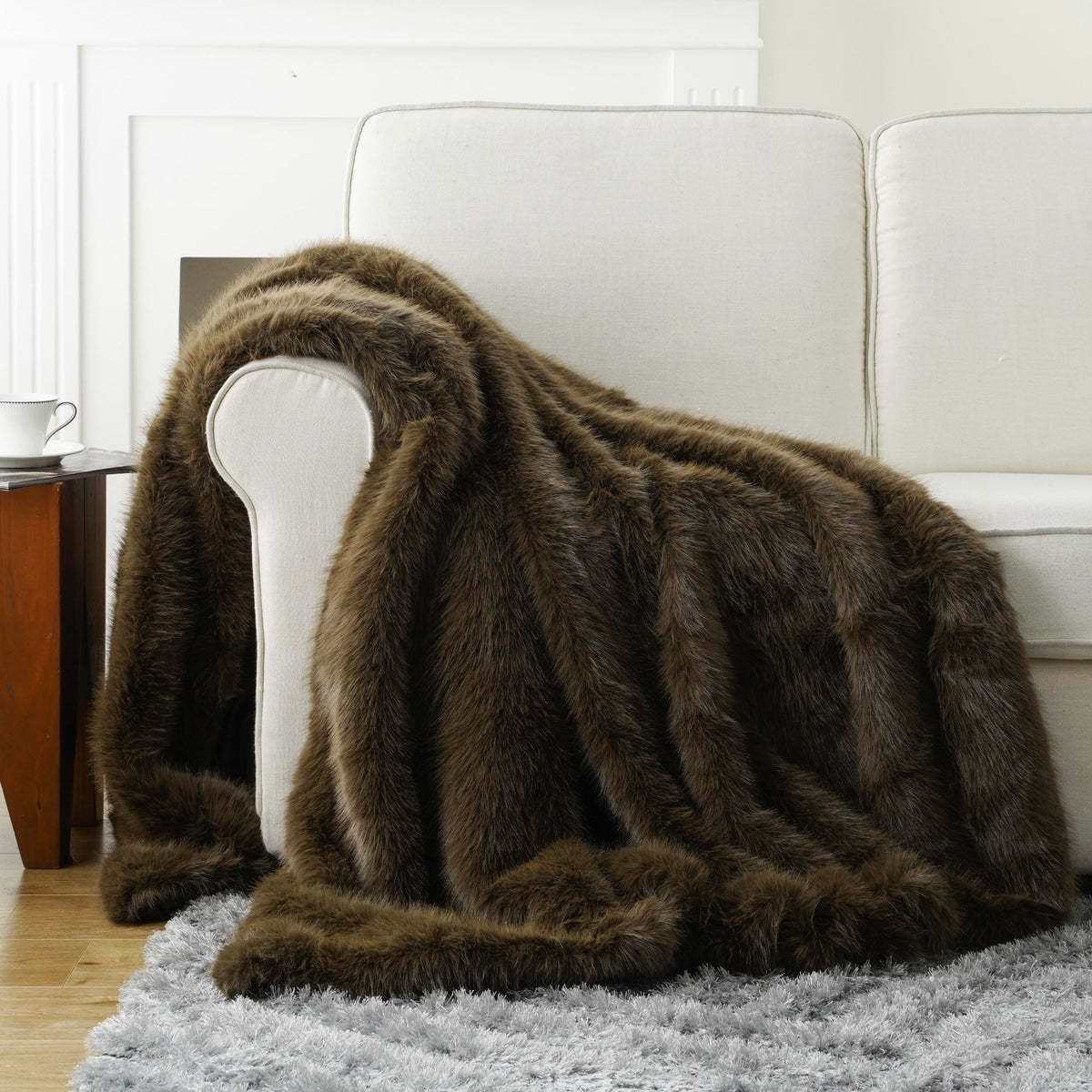 BATTILO HOME Faux Fur Throw Blanket, Luxury Fluffy Brown Blankets, 50"x60"