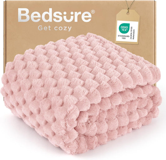 Bedsure Pink Throw Blanket for Couch - 350GSM Fluffy Plush Bubble Blanket for Bed Home Room Decor, GentleSoft Cute Fleece Soft Cozy Gifts for Women Girls, 50x60 Inches