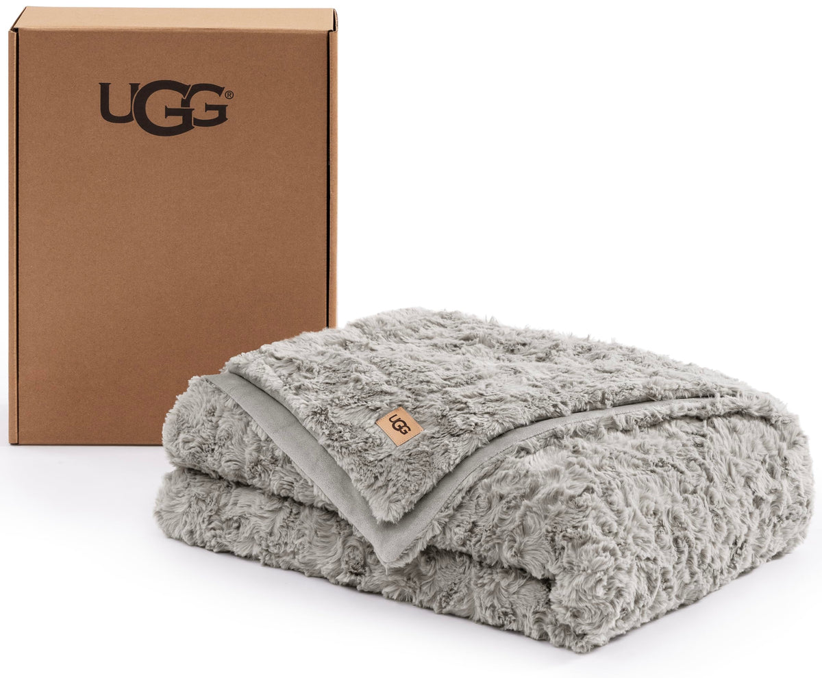 UGG Adalee Throw Blanket for Sofa, Faux Fur Blanket, 50" x 70", Seal Grey
