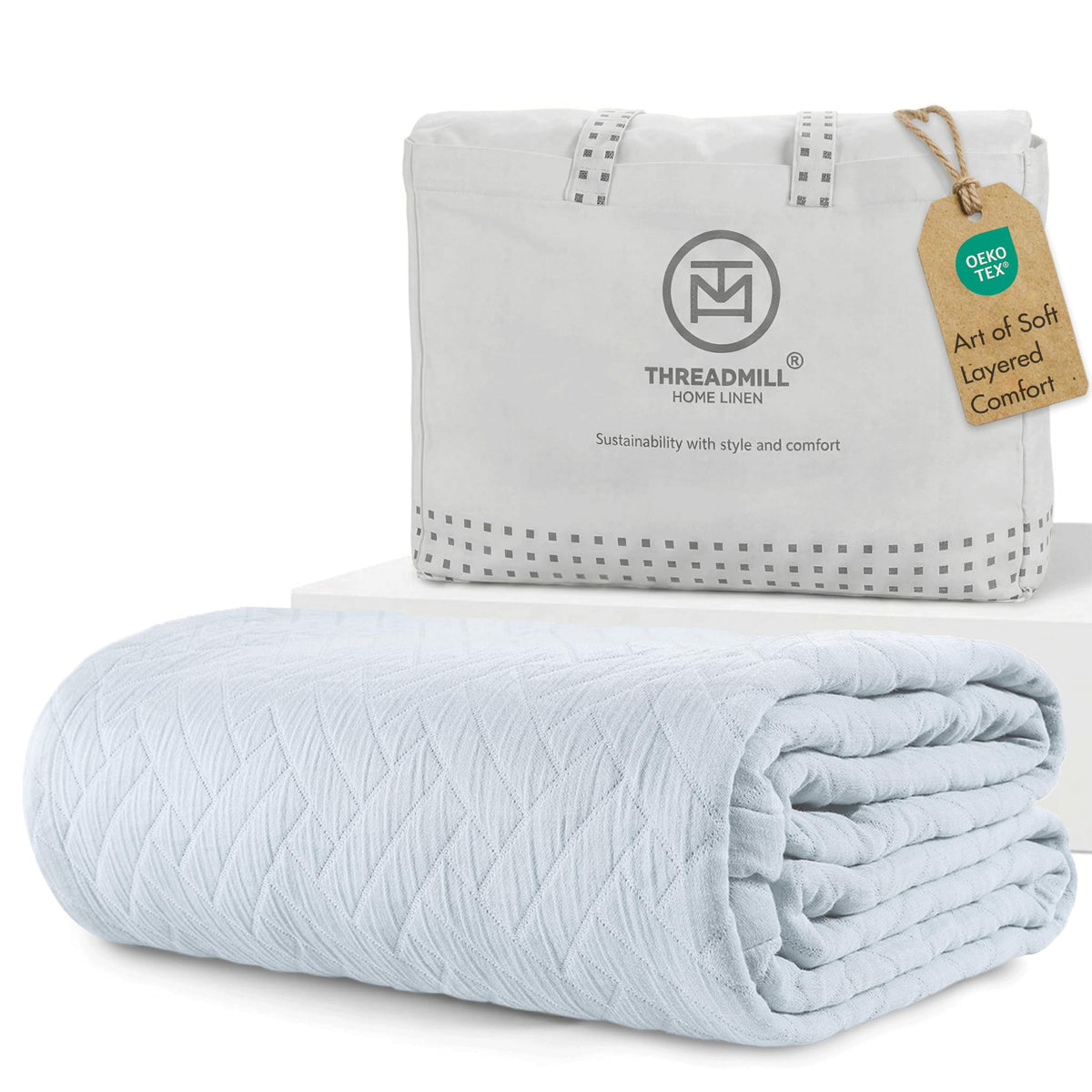 Threadmill Luxury Cotton Blankets for King Size Bed | All-Season Cozy 100% Cotton Blanket | Aster Jacquard Soft & Lightweight Coverlet fits California King Size Bed, 104x92 | Scottish Grey