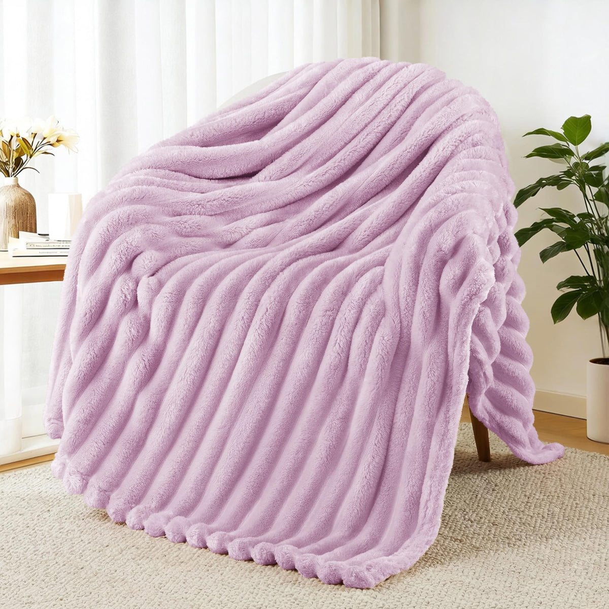 Exclusivo Mezcla Striped Fleece Throw Blanket for Couch, Sofa, Bed, 50"x60"