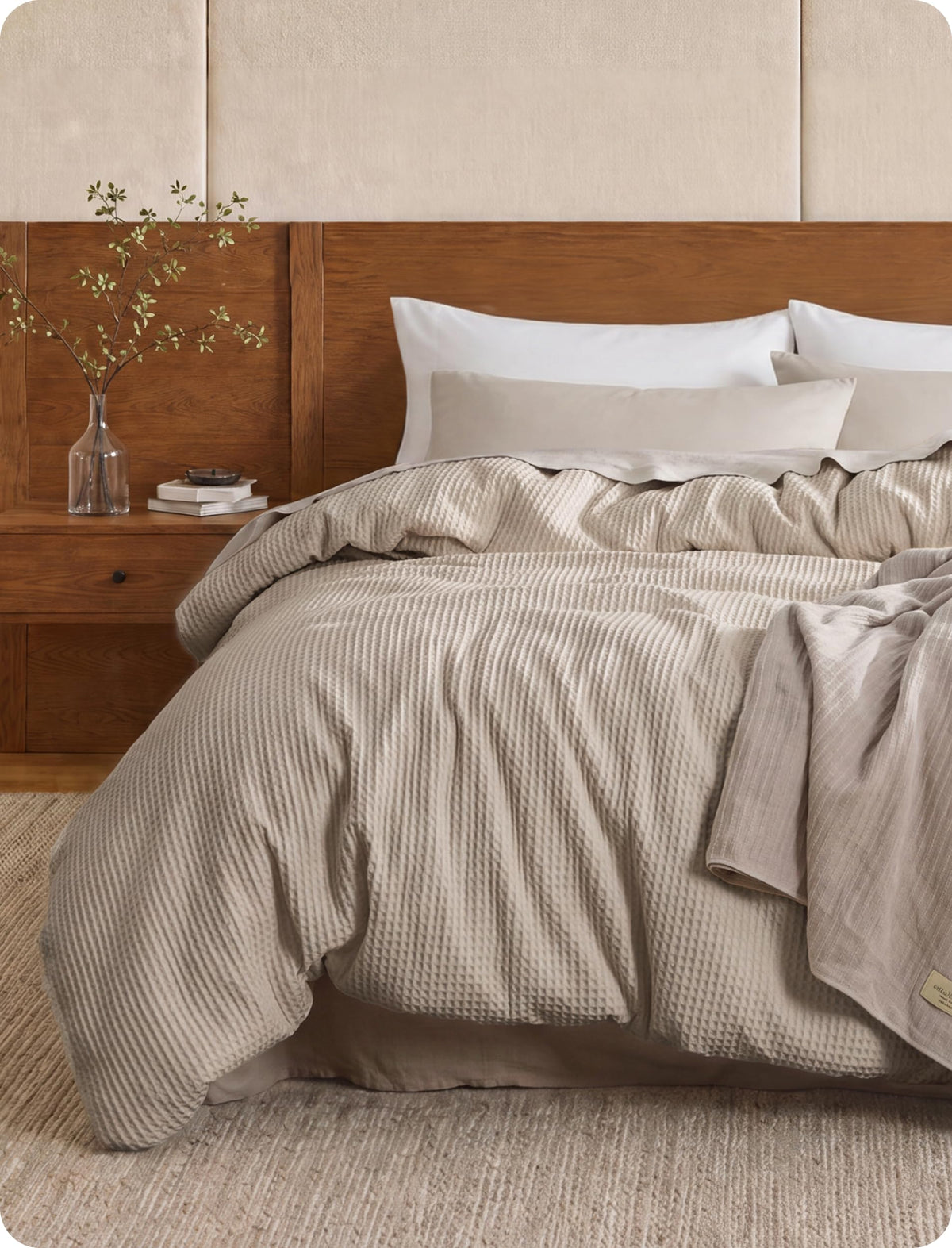 Bedsure PureWoven 3 Pieces 100% Cotton Waffle Duvet Cover Set, Queen, Linen