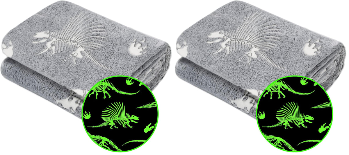 Glow in The Dark Blanket Dinosaur Throw Blanket for Boys Kids Soft Warm Cozy Cute Dino Blanket Unique Dinosaurs Toys Gifts Gray Glowing Dinosaur Room Decor Blankets for Girls Teens 50"x60"