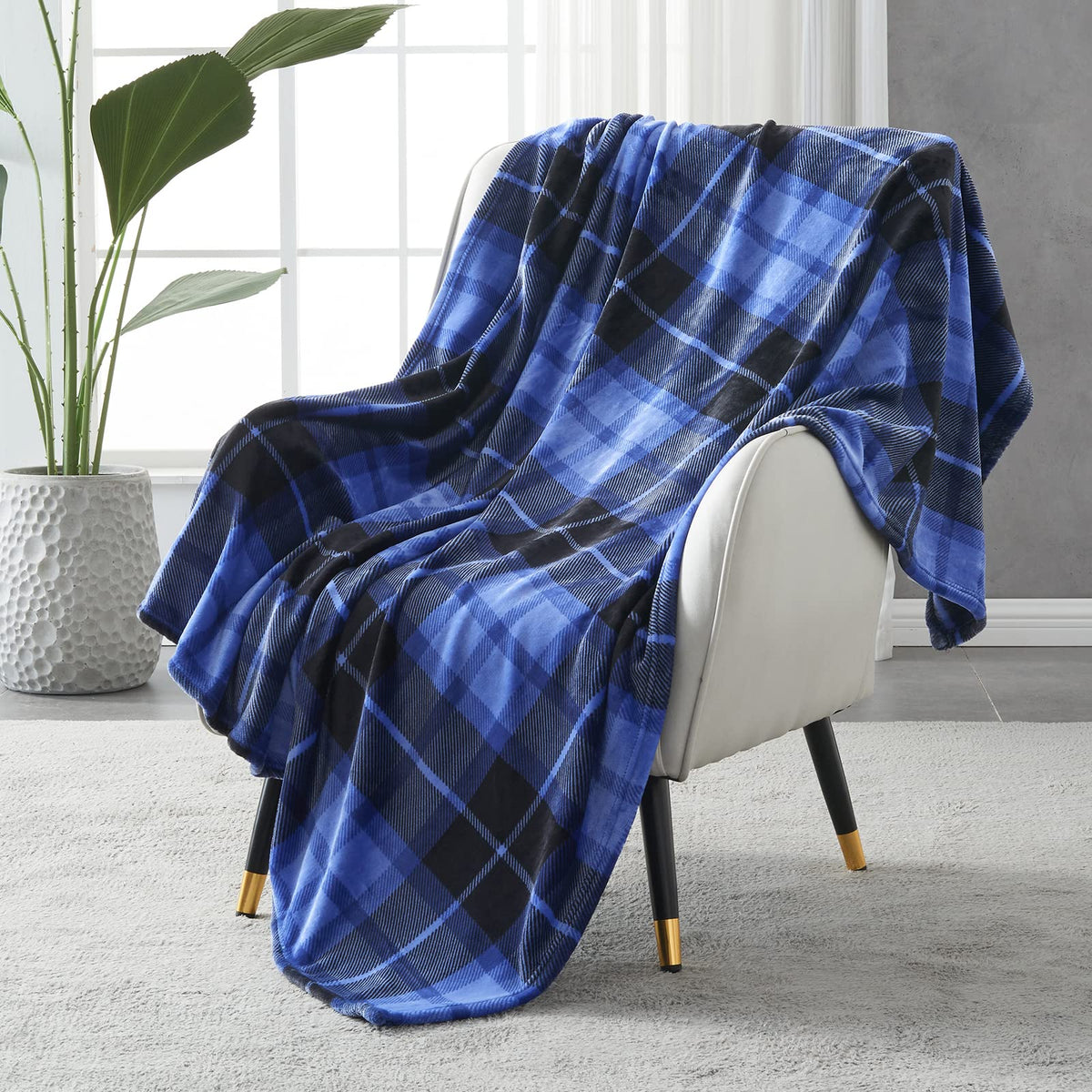SOCHOW Buffalo Plaid Flannel Fleece Throw Blanket 50 x 60 Inches, Orange