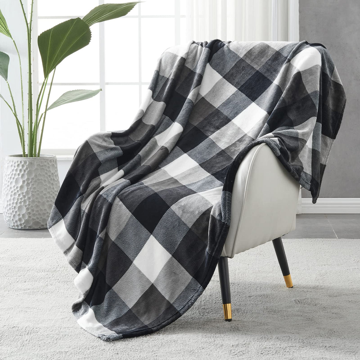 SOCHOW Buffalo Plaid Flannel Fleece Throw Blanket 50 x 60 Inches, Orange
