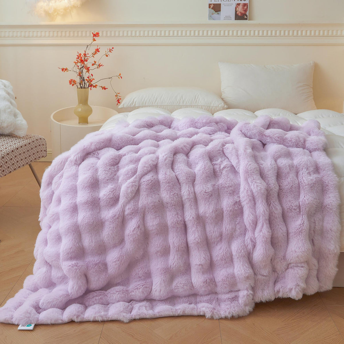 LIFEREVO Luxury Fluffy Faux Rabbit Fur Throw Blanket 50x60, Rainbow