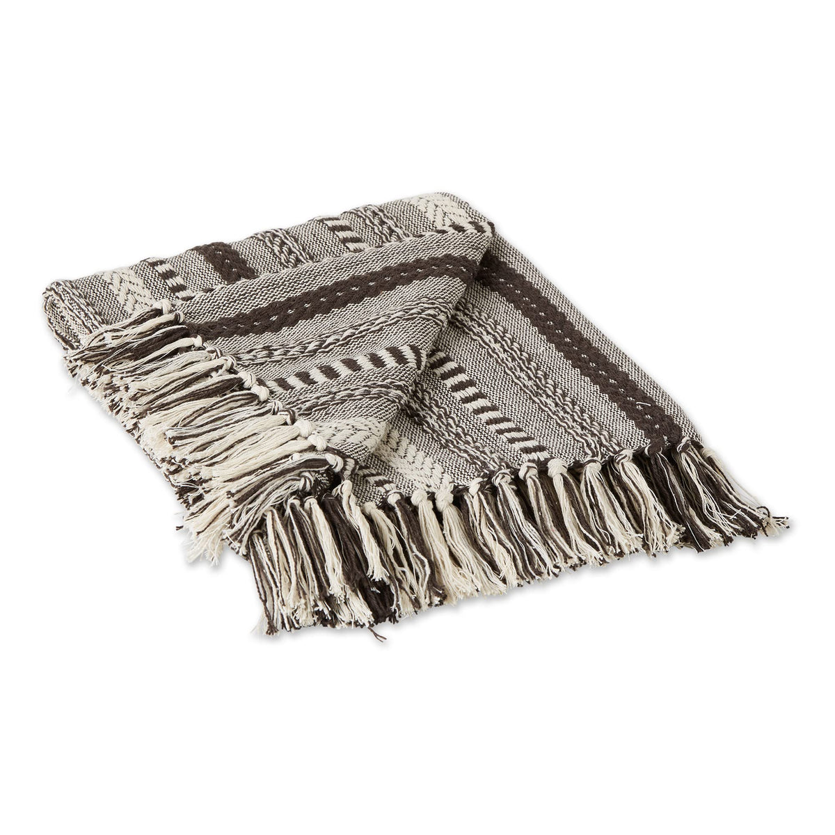 DII Braided Striped Throw Blanket, 50x60, Vintage Linen on Cream