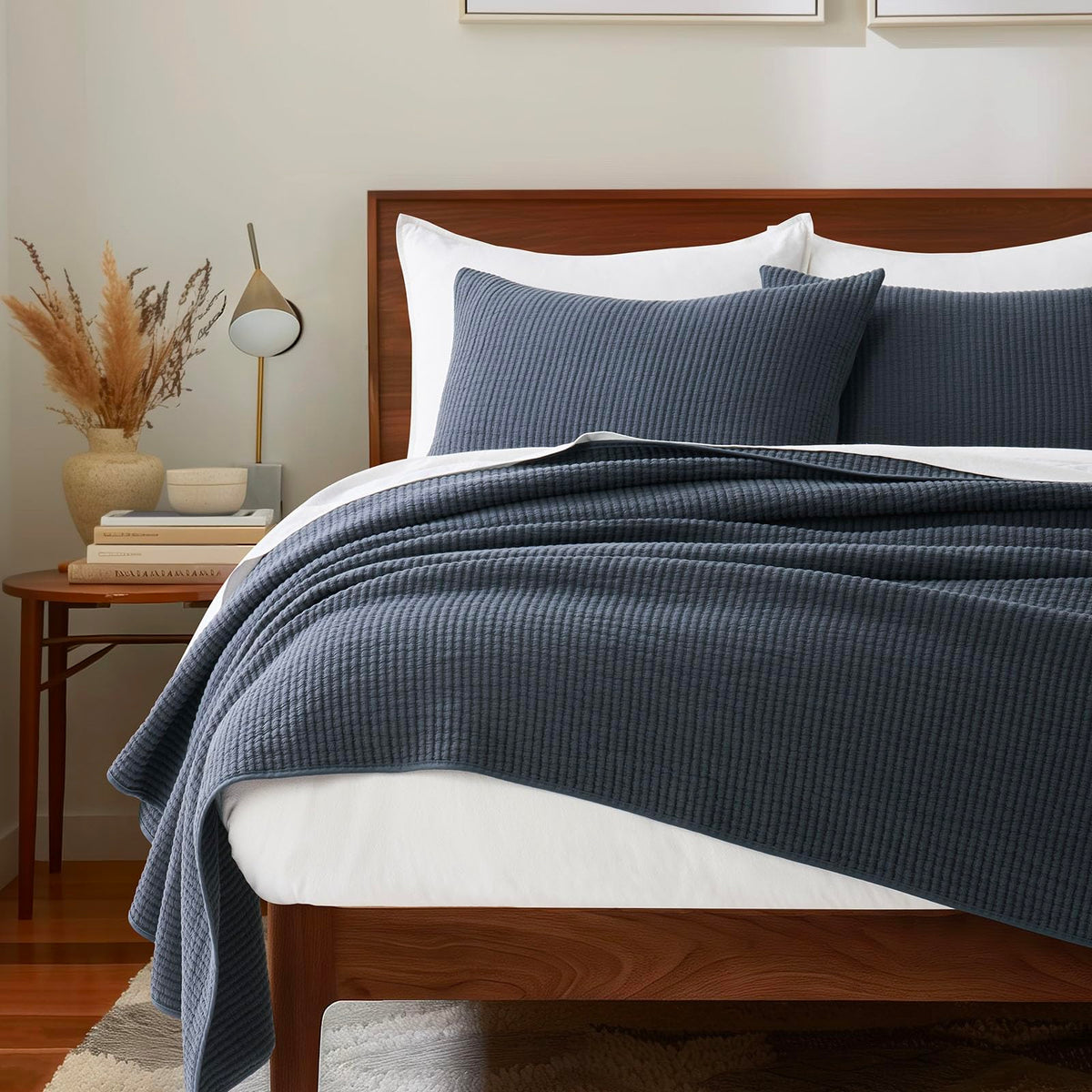 EVERGRACEHOME Cotton Ribbed Matelassé Coverlet Set, Queen Size, Ivory White