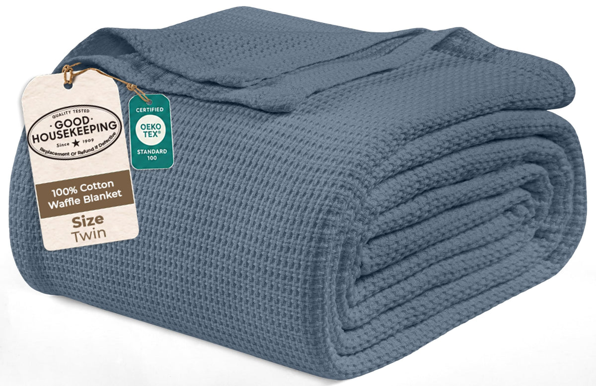 ROYALE LINENS Cotton Waffle Blanket - Breathable and Soft, Lightweight and Cozy Waffle Weave Bed Blanket for All Season (King, Monument)