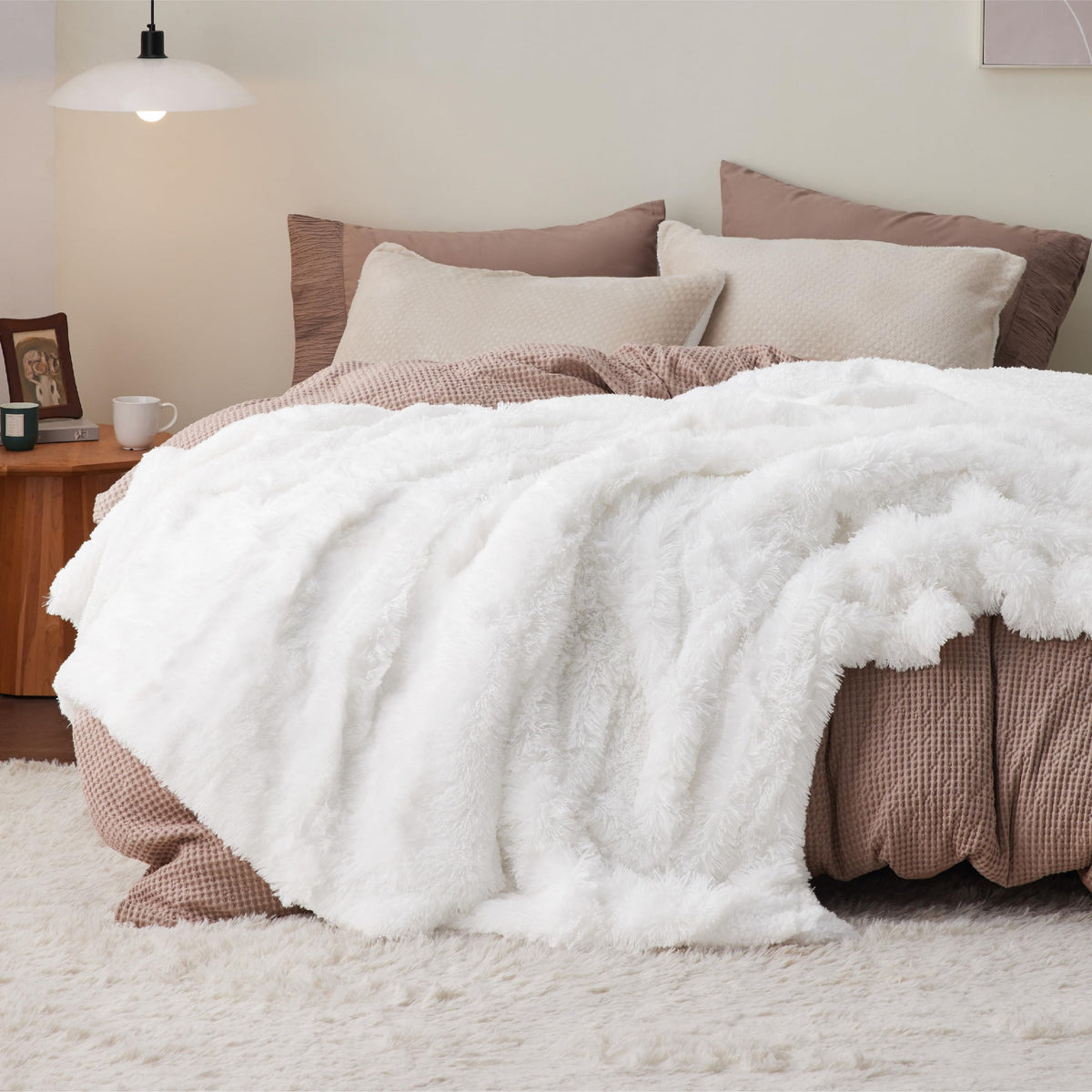 Bedsure Faux Fur Fluffy Fleece Sherpa Blanket Couch Throw Grey 50"x60"