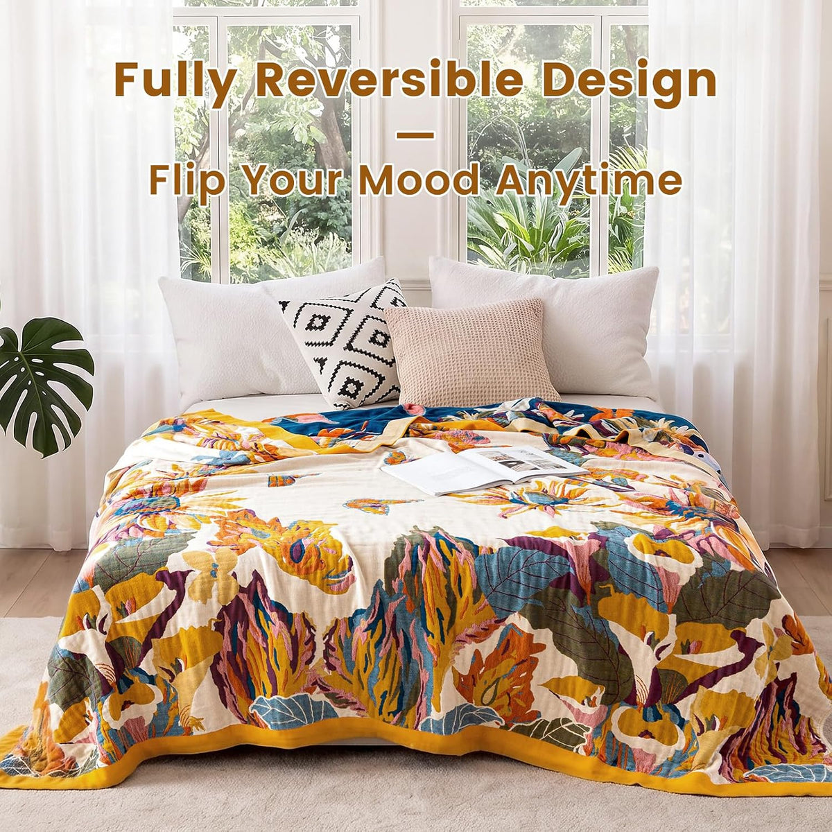 MSGKV Boho Fall Throw Blanket 60"x80" 100% Cotton Throw for Couch & Bed
