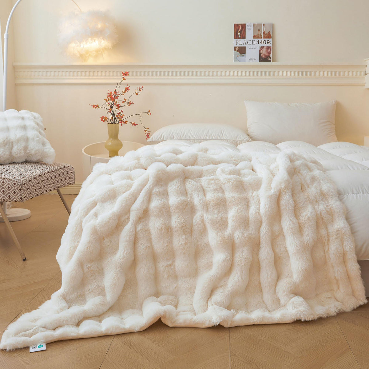 LIFEREVO Luxury Fluffy Faux Rabbit Fur Throw Blanket 50x60, Rainbow