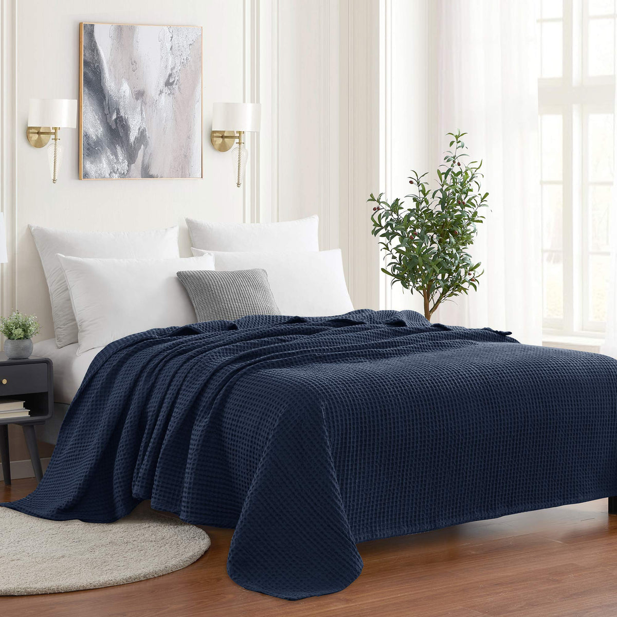 Sweet Home Collection 100% Fine Cotton Luxurious Basket Weave Blanket, Ivory Full/Queen(Pack of 1)