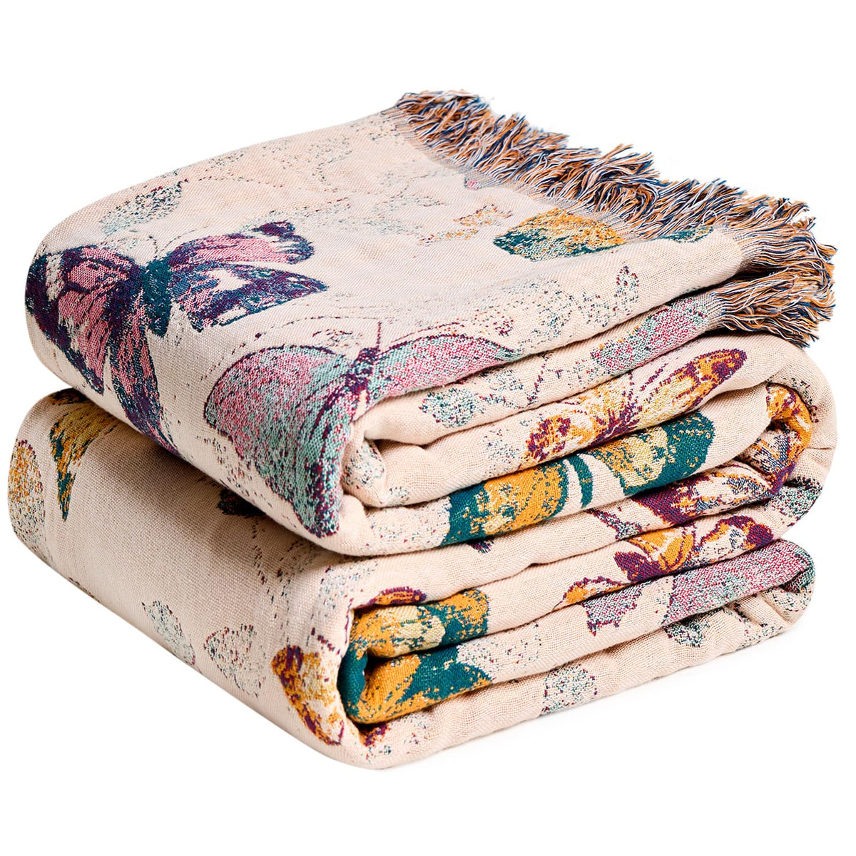 MSGKV Boho Fall Throw Blanket 60"x80" 100% Cotton Throw for Couch & Bed