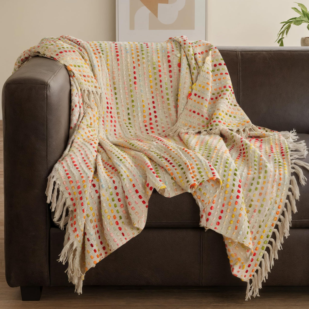 THE ART BOX Handwoven Cotton Throw, Turkish Blanket, Multi Color, 74x55 Set