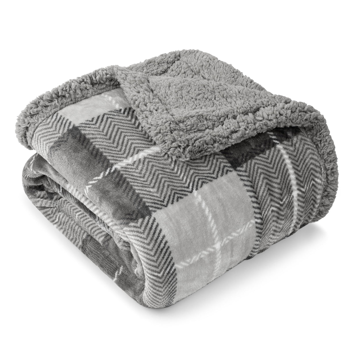 PAVILIA Twin Plaid Sherpa Throw Blanket for Couch Sofa Bed, Taupe, 60x80