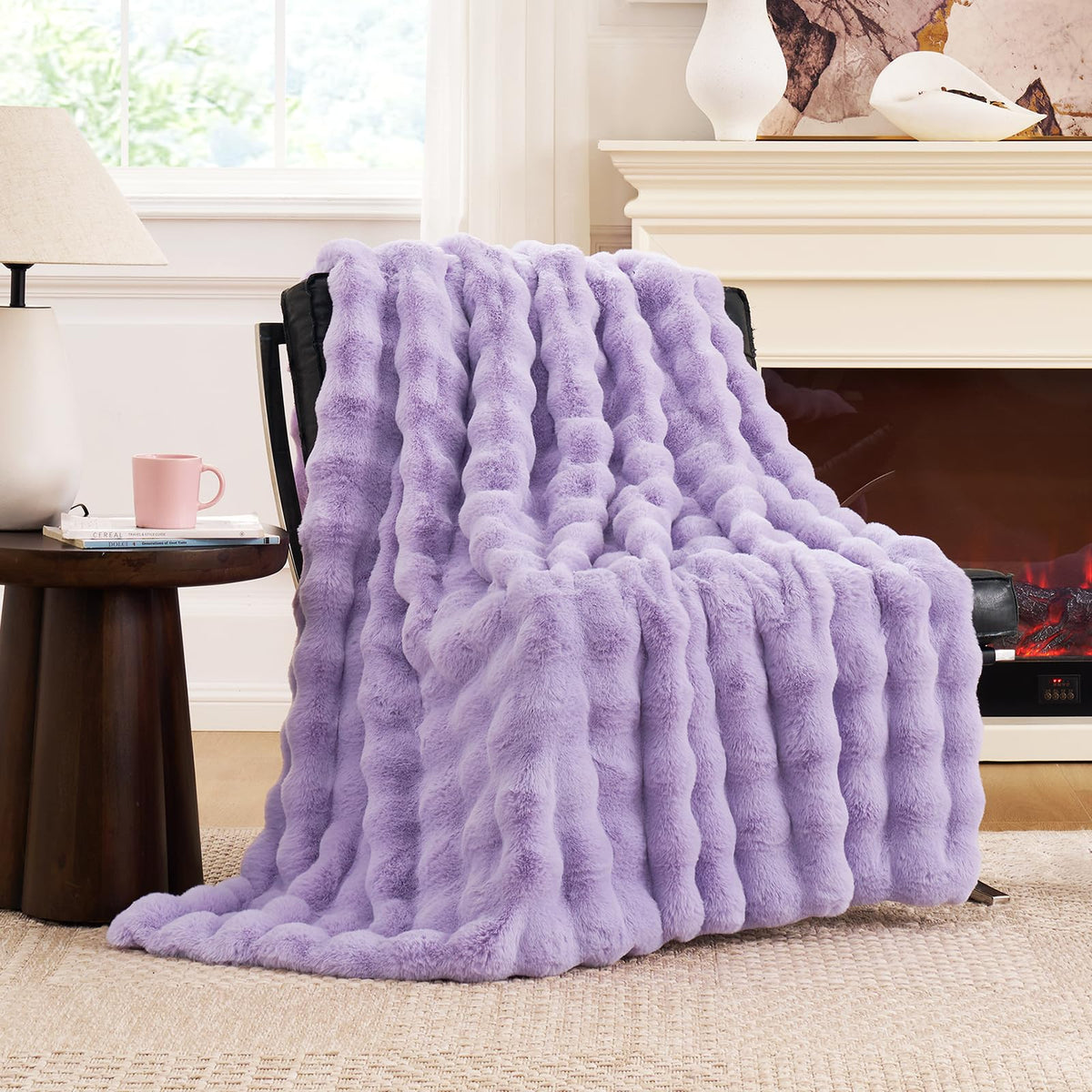 Cozy Bliss Faux Fur Throw Blanket for Couch, Fuzzy Soft Plush Thick Bubble Blanket for Sofa Bedroom Living Room, 50 * 60 Inches Tie-dye Taupe