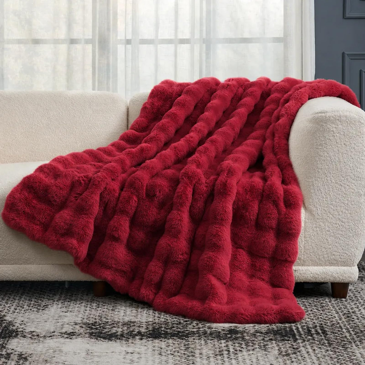 Cozy Bliss Faux Fur Throw Blanket for Couch, Fuzzy Soft Plush Thick Bubble Blanket for Sofa Bedroom Living Room, 50 * 60 Inches Tie-dye Taupe