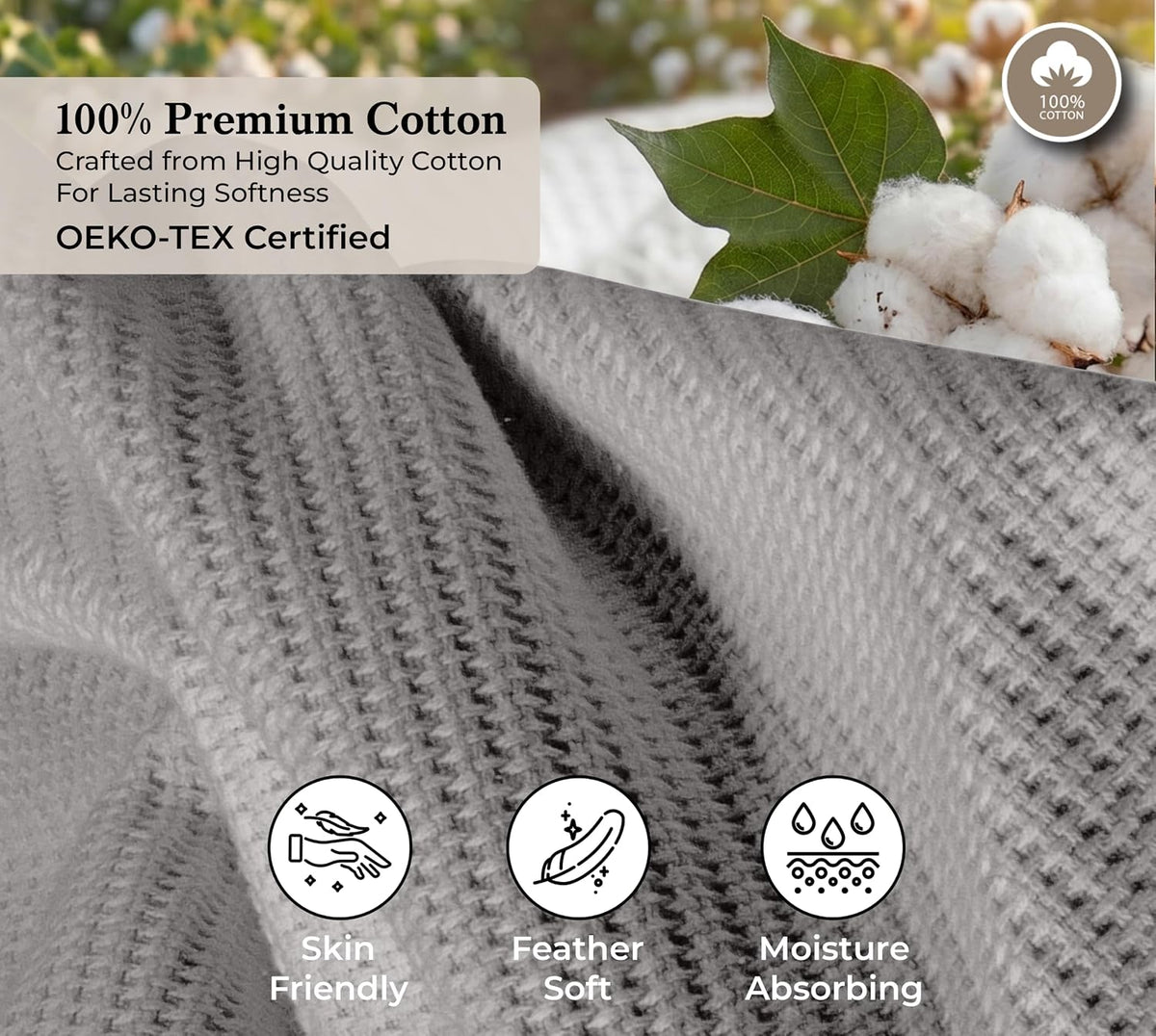 ROYALE LINENS Cotton Waffle Blanket - Breathable and Soft, Lightweight and Cozy Waffle Weave Bed Blanket for All Season (King, Monument)