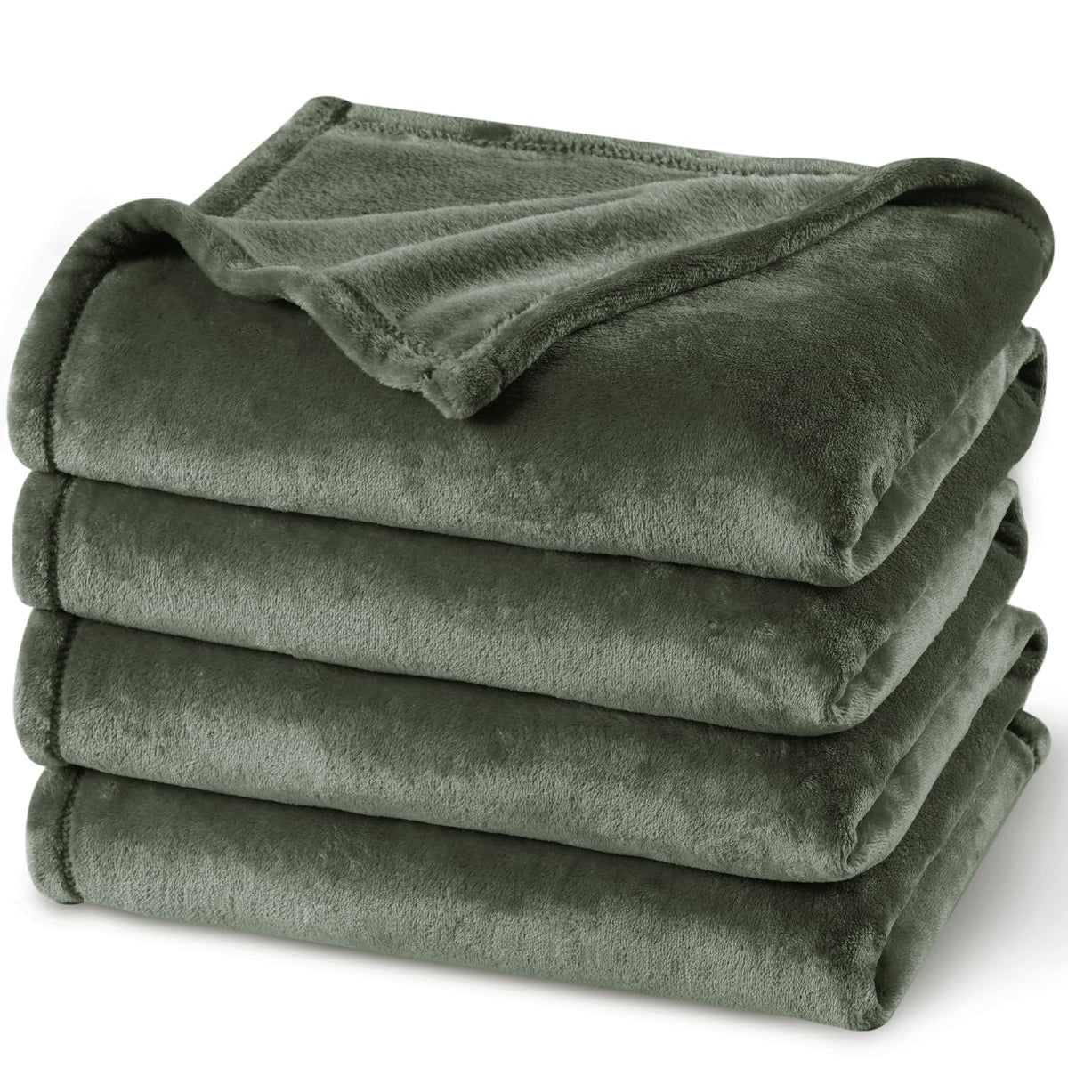 PHF Fleece Blanket Queen Size 90x90-300GSM Lightweight Airy Warmth, Khaki
